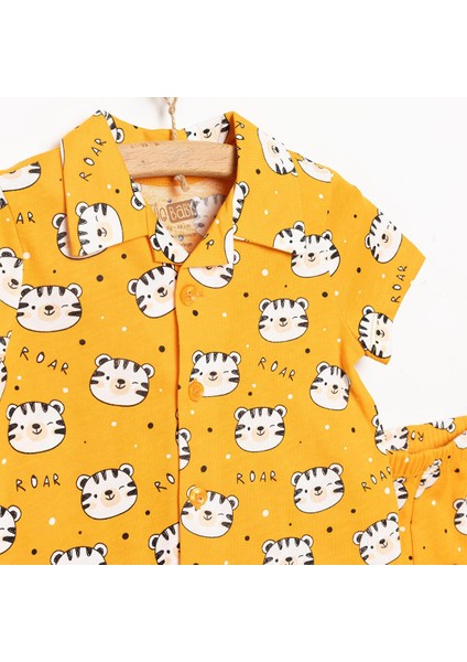 Erkek Gömlek Yaka Kısa Kol Ayıcık Desenli Pijama Takımı modelleri