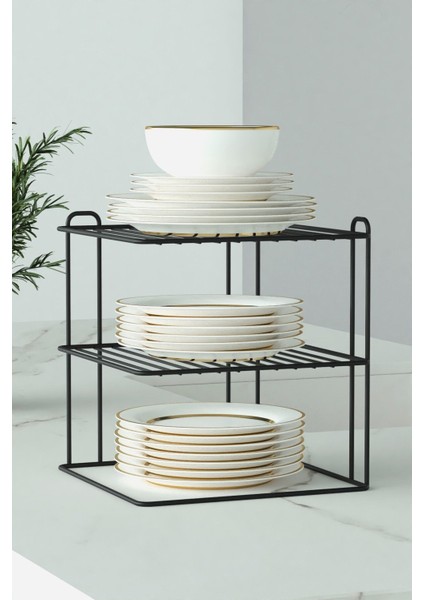Siyah 2'li 3 Katlı Metal Tabak ve Bardak Organizer, 21x95 cm fiyatları