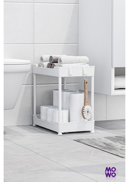 Beyaz 2 Katlı Çok Amaçlı Mutfak ve Banyo Düzenleyici Raf, 22 Parça, 45x20 cm fırsatları