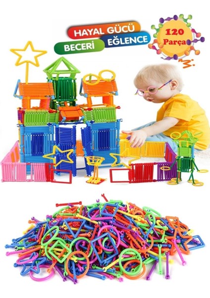 Oyuncak Geometrik Çubuklar 120 Parça Bloklar Yapboz Puzzle Zeka Renk Algı Gelişim Eğitici Oyuncak