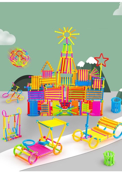 Oyuncak Geometrik Çubuklar 120 Parça Bloklar Yapboz Puzzle Zeka Renk Algı Gelişim Eğitici Oyuncak indirimleri