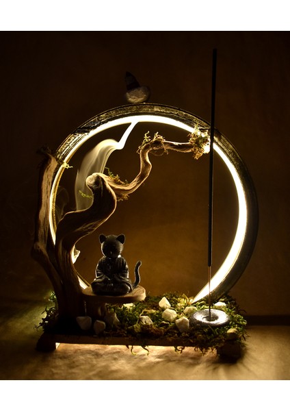 Zen Kedi Tütsülük ve LED Gece Lambası Meditasyonun Büyüsü