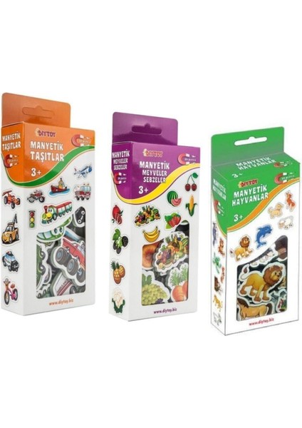 3'lü Manyetik Hayvanlar - Meyveler Sebzeler - Taşıtlar Magnet - 0 - 2 Yaş - Çok Renkli