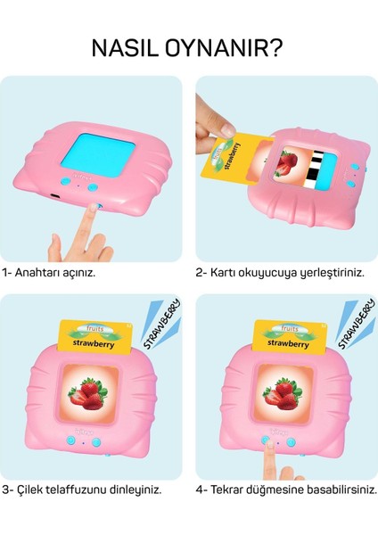 Erken Öğrenim Kartları- Ingilizce Konuşan Sesli Flash Kartlar 112 Kart 224 Görsel Pembe modelleri