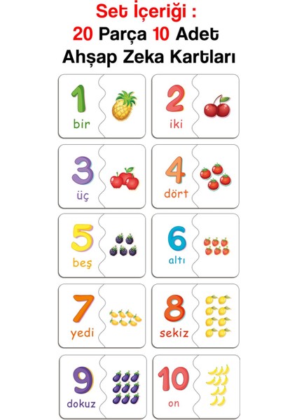 Notpa Zeka Kartı 'rakamları Öğreniyorum Seti' 20 Parça (10 Adet Ikili) fiyatları