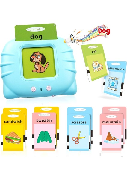 Erken Öğrenim Kartları -Ingilizce Konuşan Sesli Flash Kartlar 112 Kart 224 Görsel Mavi