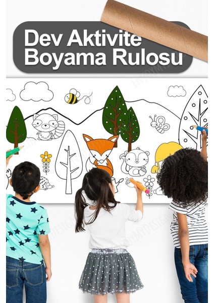 Orman Hayvanları Aktivite Boyama Kağıdı 2.5 Metre Rulo - Bebek ve Çocuk Için Eğitici Aktivite Kağıd modelleri
