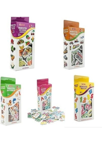 Manyetik 5 Li Set, Harfler, Sayılar, Hayvanlar, Meyveler,taşıtlar