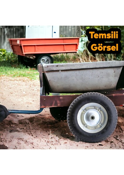 Havalı Dublex El Arabası Yük Taşıma Tekeri Siboplu Bilyeli Rulmanlı 370X80 mm Çelik Jant Tekerlek