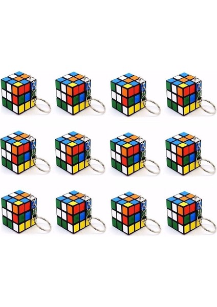 12 Adet Mini Rubik Zeka Küpü (Sabır Küpü) 3x3 Anahtarlık
