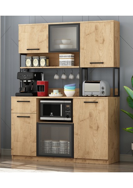 Leny 2+1 Modüllü 3 Kapaklı Çok Amaçlı Kahve Köşesi Dolabı Meşe