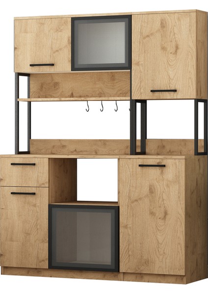 Leny 2+1 Modüllü 3 Kapaklı Çok Amaçlı Kahve Köşesi Dolabı Meşe