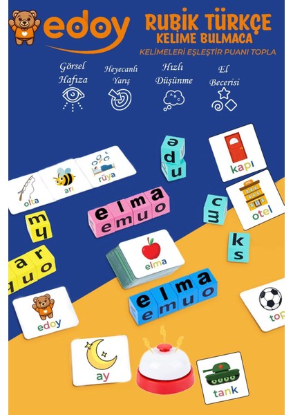 Montessori Eğitici Oyun - Rubik Türkçe Bulmaca Oyunu - Harfleri Tanımak Için Eğlenceli Çözüm indirimleri