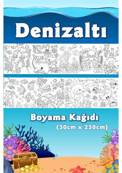 Denizaltı Temalı Dev Boyama Kağıdı 2,5 Metre Rulo Boyama Kağıdı - Çocuk Eğitici Boyama