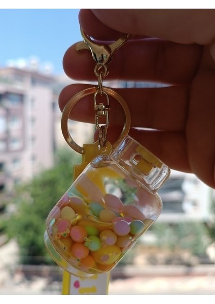 Içi Yıldızlı Toplu Sarı Sulu Anahtarlık (Yurt Dışından)