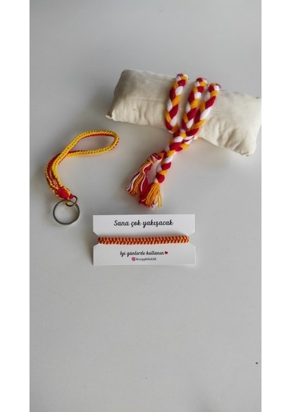 Taraftar Aksesuar Seti, Bileklik, Anahtarlık, Örgü Ipi, Sarı, Kırmızı, Galatasaray, Göztepe (Yurt Dışından)