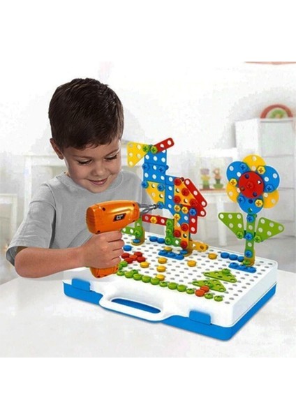 11B Matkaplı Vidalama ve 3D Yaratıcı Mozaik Puzzle 198 Parça Creative Portable Box Yapı LEGO Oyunu