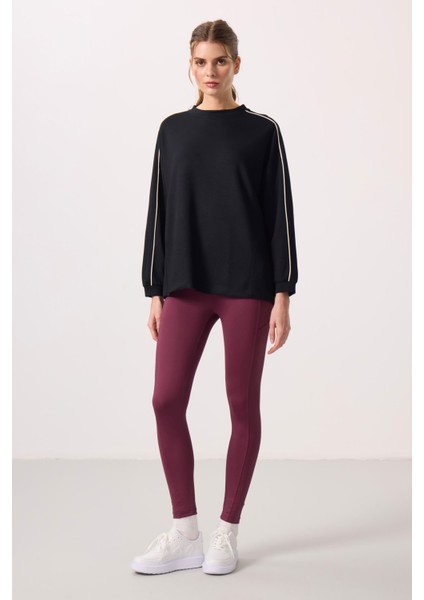 Bordo Polyester Esnek Standart Fit Performans Kadın Tayt - 94667