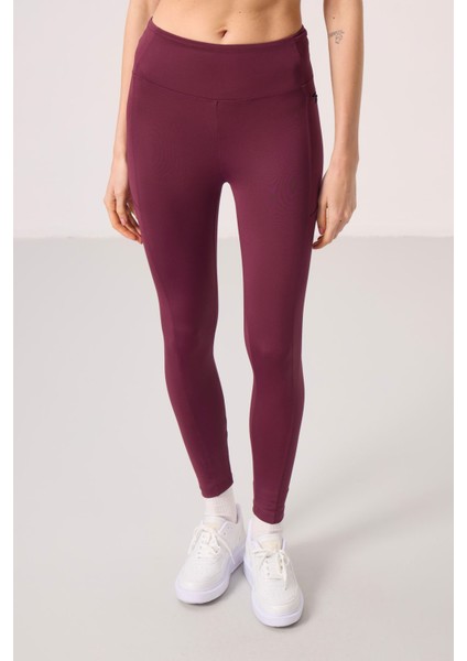 Bordo Polyester Esnek Standart Fit Performans Kadın Tayt - 94667 modelleri