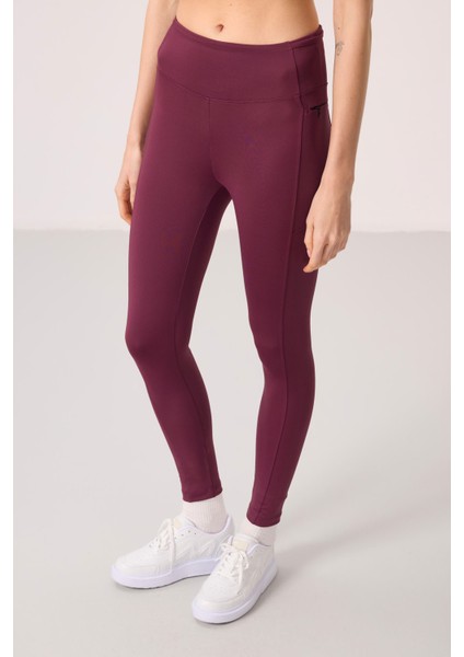 Bordo Polyester Esnek Standart Fit Performans Kadın Tayt - 94667 fırsatları