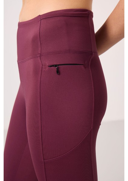 Bordo Polyester Esnek Standart Fit Performans Kadın Tayt - 94667 indirimleri