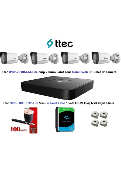 Nif Bilişim Ttec 2mp Mikrofonlu 4 Kameralı 4tb Disk Tak Çalıştır Hazır Ip Kamera Seti