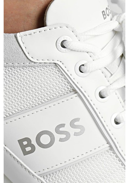 Erkek Logolu Deri Detaylı Saturn Sneaker Ayakkabı Beyaz