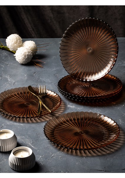 Lace 6'lı Pasta-Tatlı Tabağı - 22 cm - Kahve