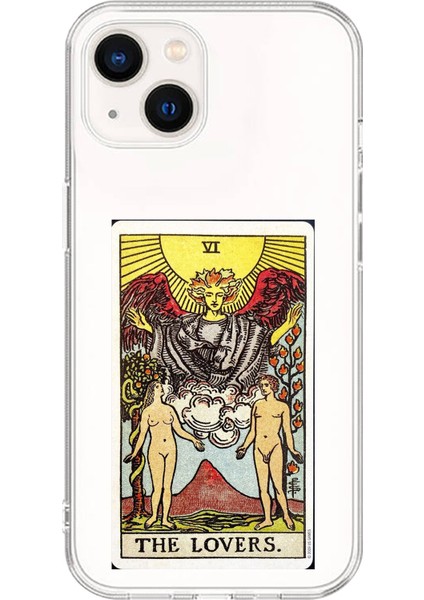 iPhone 15 Plus Uyumlu Şeffaf Kılıf Tarot The Lovers Tasarımlı