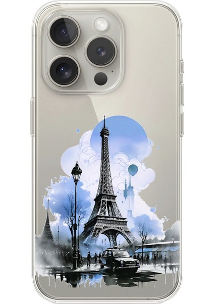iPhone 14 Pro Uyumlu Şeffaf Kılıf Paris 2 Tasarımlı