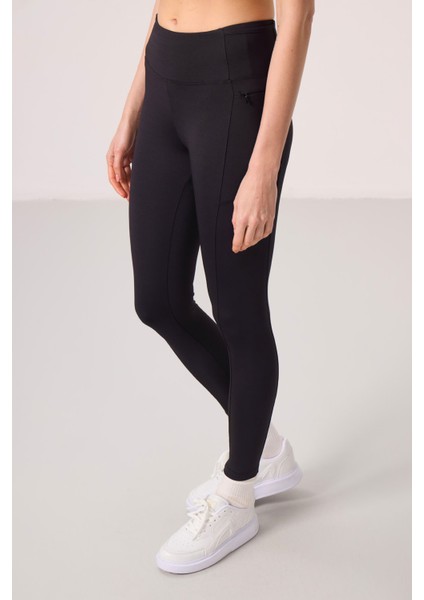 Siyah Polyester Esnek Standart Fit Performans Kadın Tayt - 94667