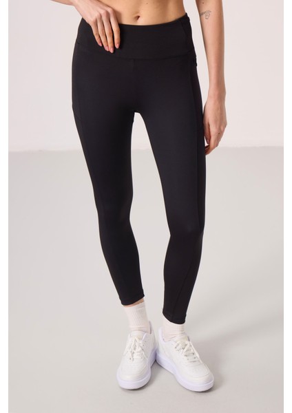 Siyah Polyester Esnek Standart Fit Performans Kadın Tayt - 94667