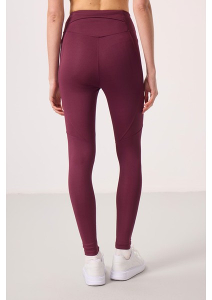 Bordo Polyester Standart Fit Esnek Performans Kadın Tayt - 94666