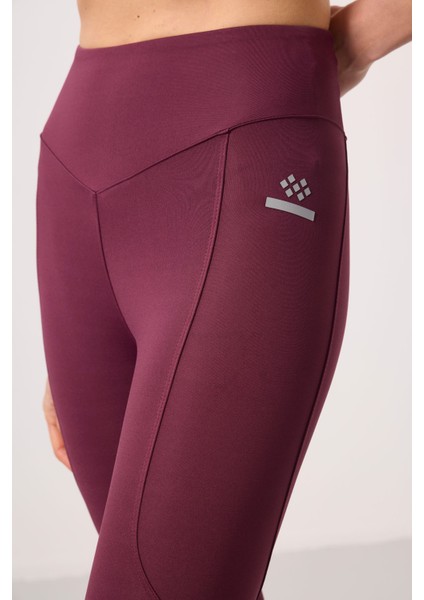 Bordo Polyester Standart Fit Esnek Performans Kadın Tayt - 94666