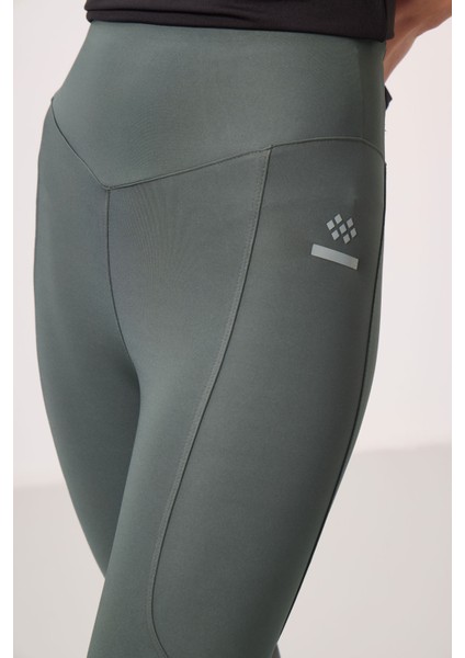 Haki Polyester Standart Fit Esnek Performans Kadın Tayt - 94666