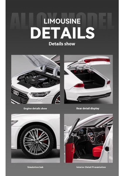 1:24 Audi A7 Ses ve Işık Bumerang Alaşımlı Araba Modeli (Yurt Dışından)