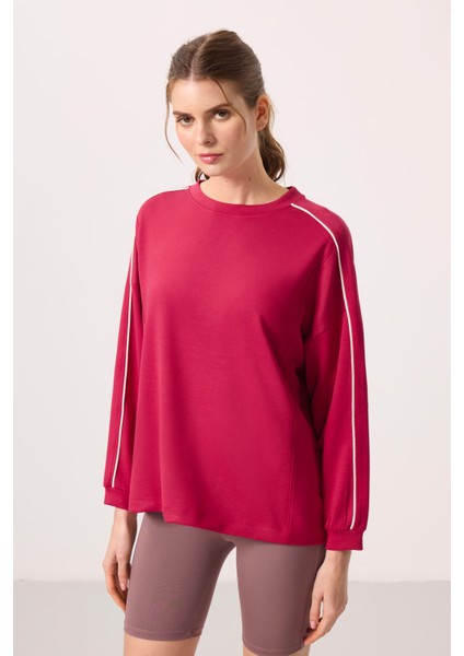 Viva Kırmızı Yumuşak Dokulu O Yaka Oversize Kadın Tunik Sweatshirt - 97303