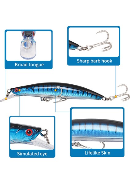 XY-614 5 Adet/takım Gerçekçi Minnow Balıkçılık Yemi Sert Abs Döküm Cazibesi Batan Crankbait Çift Kanca ile (Yurt Dışından) fiyatları