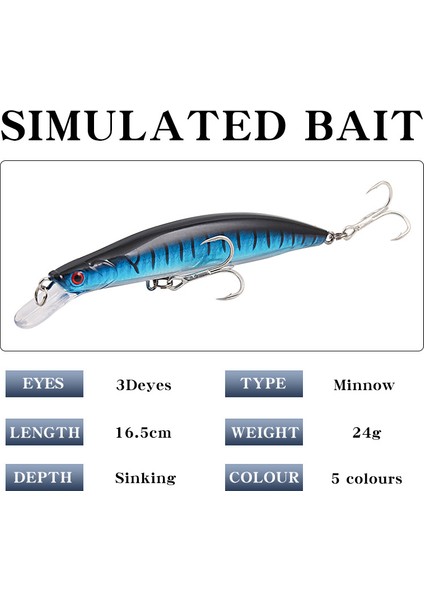 XY-614 5 Adet/takım Gerçekçi Minnow Balıkçılık Yemi Sert Abs Döküm Cazibesi Batan Crankbait Çift Kanca ile (Yurt Dışından) fırsatları