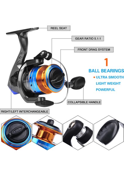 Proberos HWCSET106 1.8m Teleskopik Fiberglas Olta ET200 Iplik Makarası Yem Combo Kiti (Yurt Dışından)
