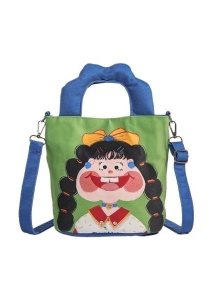 Kadınlar Için 2025 Yeni Stil Sevimli Kanvas Çanta Komik Çirkin Sevimli Omuz Askılı Çanta Illüstrasyon Tasarımı Kova Çanta (Yurt Dışından)