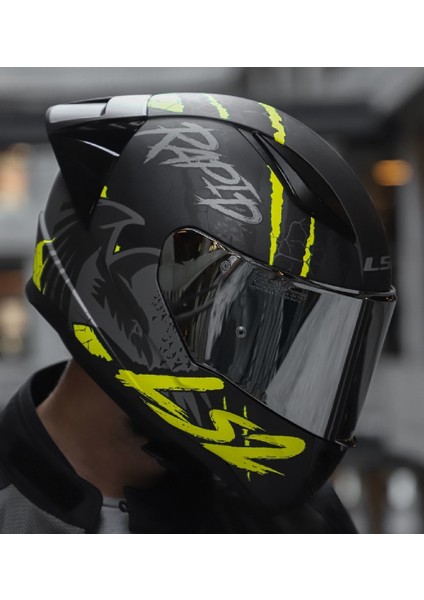 Rapıd 2 Race Raven Neon Sarı Kapalı Motosiklet Kaskı Gri Camlı