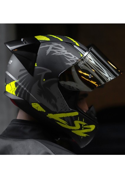 Rapıd 2 Race Raven Neon Sarı Kapalı Motosiklet Kaskı Gri Camlı