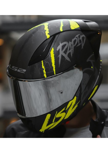 Rapıd 2 Race Raven Neon Sarı Kapalı Motosiklet Kaskı Gri Camlı