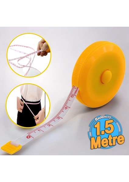 1,5 Metre Basmalı Otomatik Metre 150 cm Mezura Makaralı Ölçüm Terzi Mezurası Diyetisyen Bel Bandı