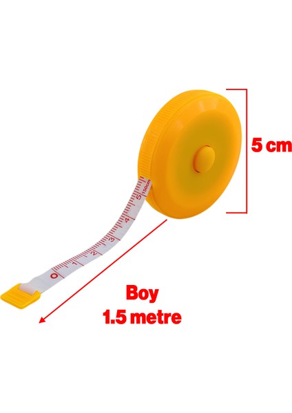 1,5 Metre Basmalı Otomatik Metre 150 cm Mezura Makaralı Ölçüm Terzi Mezurası Diyetisyen Bel Bandı
