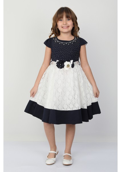 Taşlı Çiçekli Kız Çocuk Elbise 26087