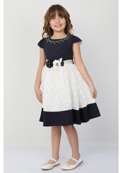 Taşlı Çiçekli Kız Çocuk Elbise 26087 modelleri
