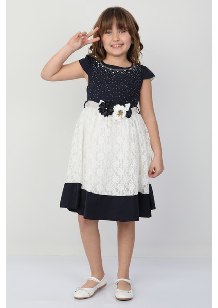 Taşlı Çiçekli Kız Çocuk Elbise 26087 fırsatları