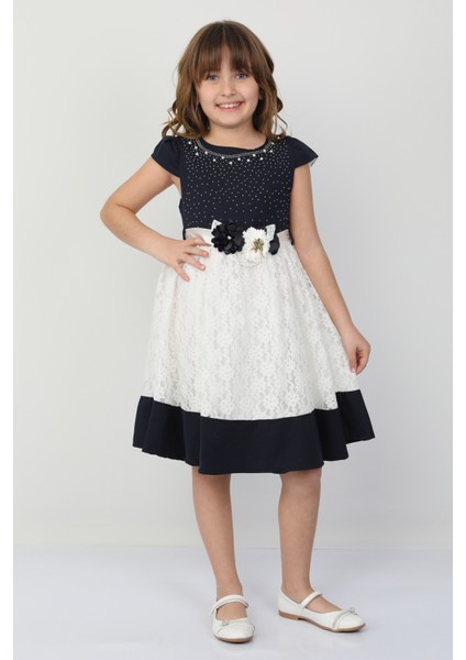 Taşlı Çiçekli Kız Çocuk Elbise 26087 indirimleri